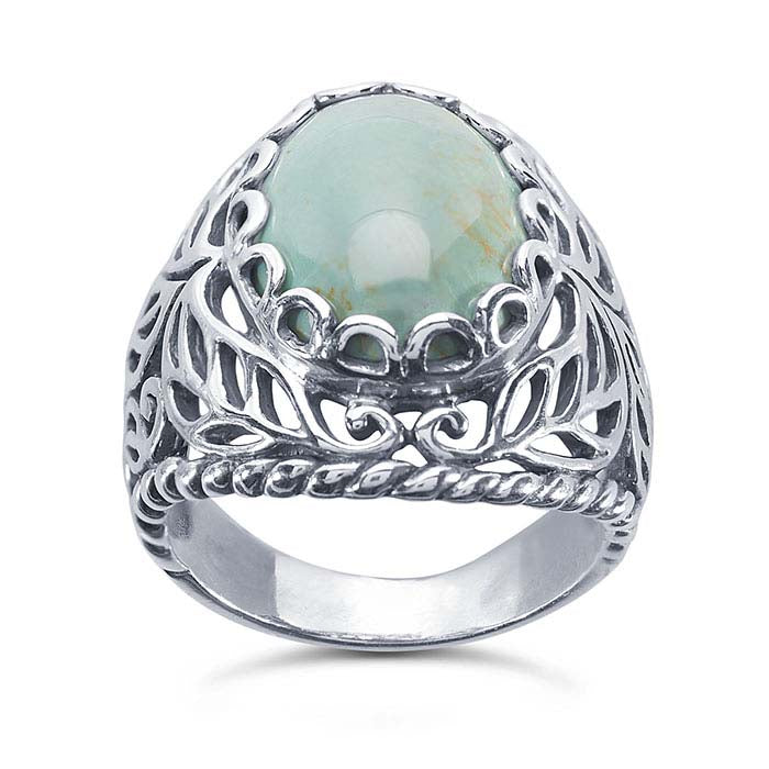 Sterling Silver Leaf Filigree 16 x 12mm Oval Cabochon Ring Mounting