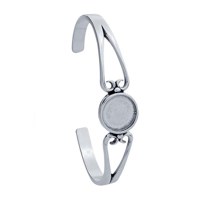 Sterling Silver 12mm Round Cuff Bracelet Mounting