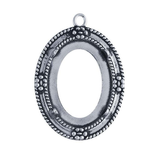 Sterling Silver 30 x 22 Oval Floral Cabochon Pendant Mounting