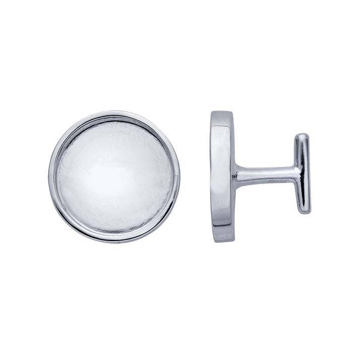 Sterling Silver Round Cabochon Cuff Link Mounting