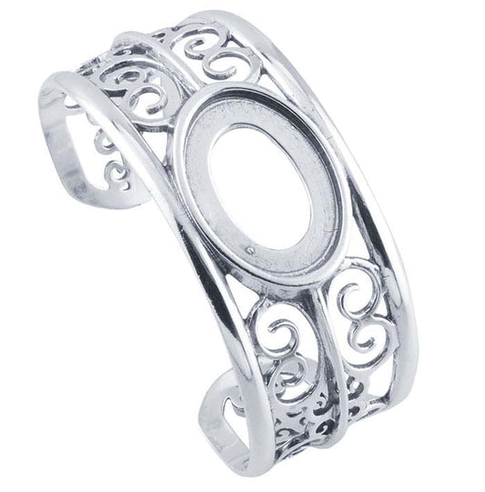 Sterling Silver 25 x 18mm Oval Filigree Cuff Bracelet Mounting
