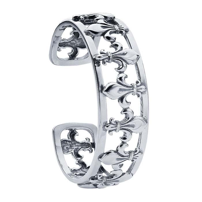 Sterling Silver Oxidized Fleur-de-Lis Cuff Bracelet