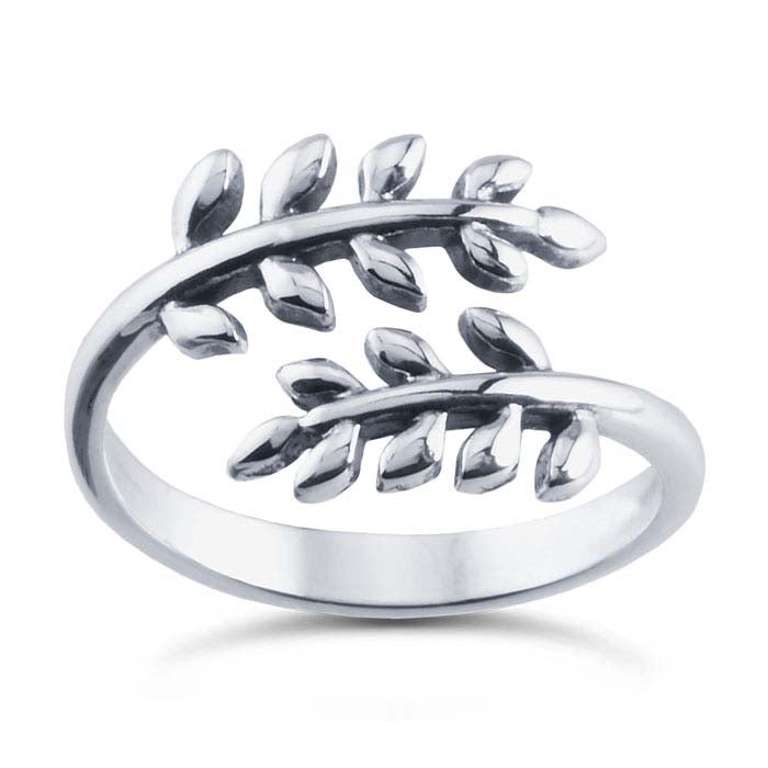 Sterling Silver Twin Leaves Bypass Ring, Adjustable