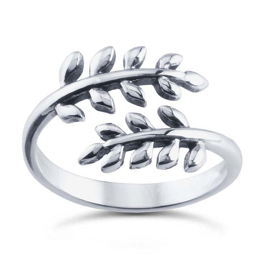 Sterling Silver Twin Leaves Bypass Ring, Adjustable