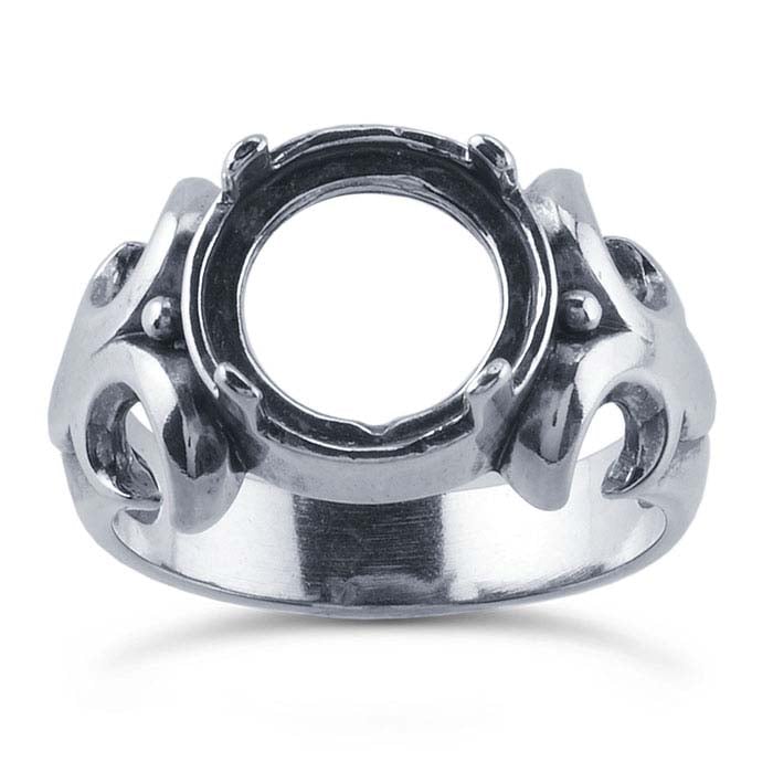 Sterling Silver Fleur-de-Lis 10mm Round Cabochon Ring Mounting