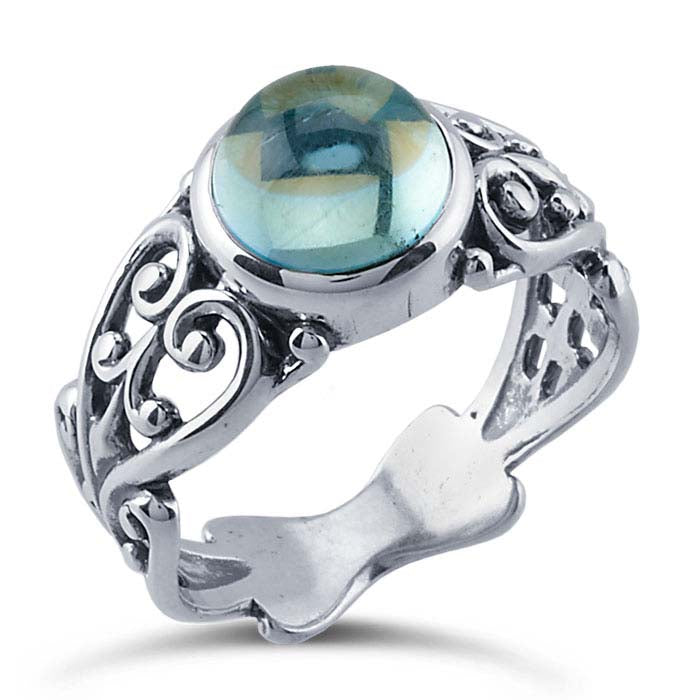 Sterling Silver Filigree 8mm Round Cabochon Ring Mounting