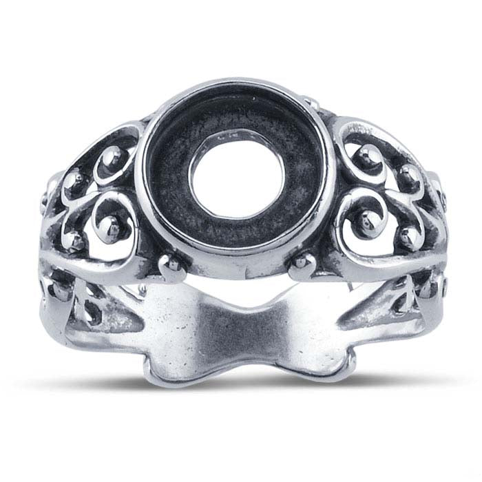 Sterling Silver Filigree 8mm Round Cabochon Ring Mounting