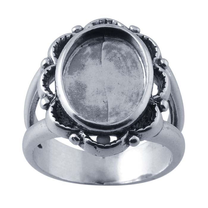 Sterling Silver Scalloped Split-Shank 14 x 10mm Oval Cabochon Ring Mounting