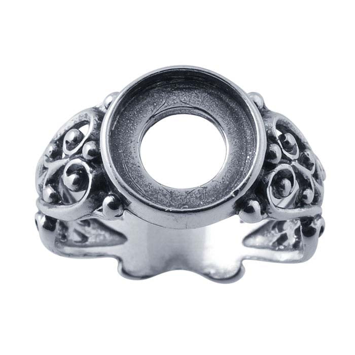 Sterling Silver Filigree 10mm Round Cabochon Ring Mounting