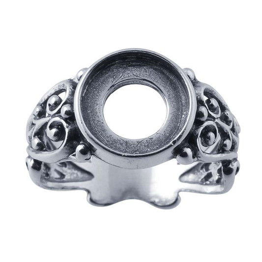 Sterling Silver Filigree 10mm Round Cabochon Ring Mounting