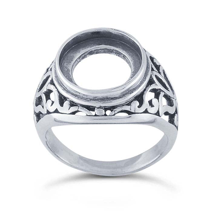 Sterling Silver Filigree 12mm Round Cabochon Ring Mounting