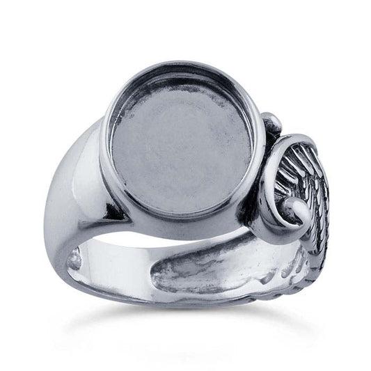 Sterling Silver Angel Wing 12 x 10mm Oval Cabochon Ring Mounting