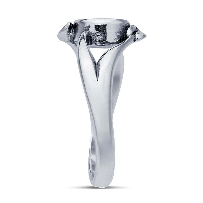 Sterling Silver Leaf Accent Split-Shank 6mm Round Cabochon Ring Mounting