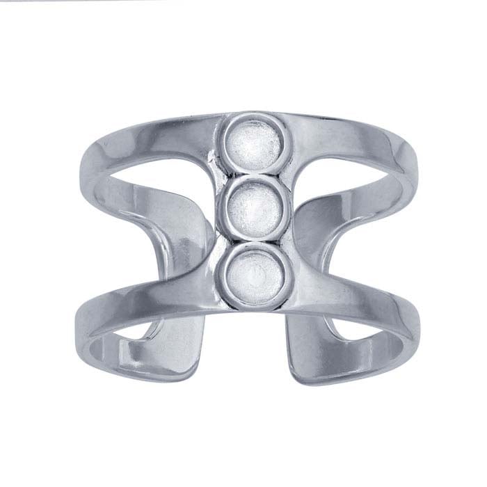 Sterling Silver 3mm Round Cabochon Ring Mounting, Adjustable