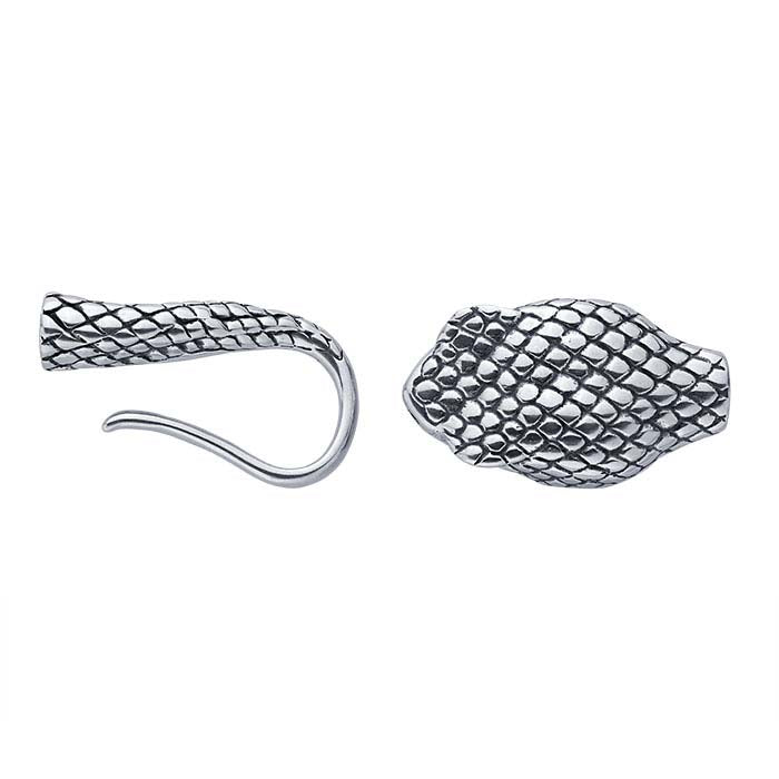 Sterling Silver 38.1 x 13.8mm Oxidized Snake Hook & Eye Clasp