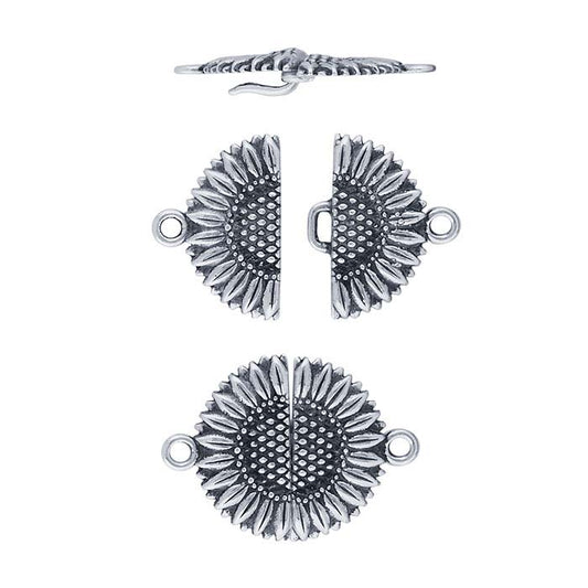 Sterling Silver 26 x 18.8mm Sunflower Hook & Eye Clasp