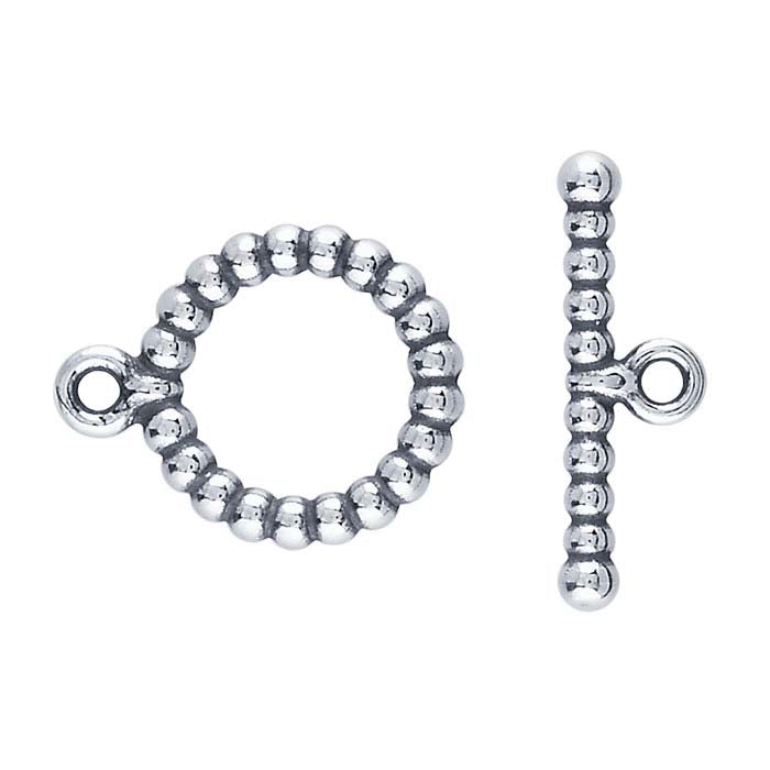 Sterling Silver 14.8 x 16.5mm Oxidized Beaded Toggle Clasp