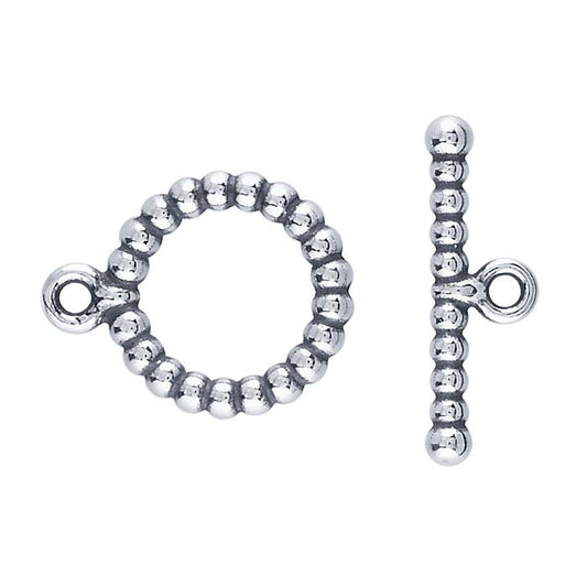 Sterling Silver 14.8 x 16.5mm Oxidized Beaded Toggle Clasp