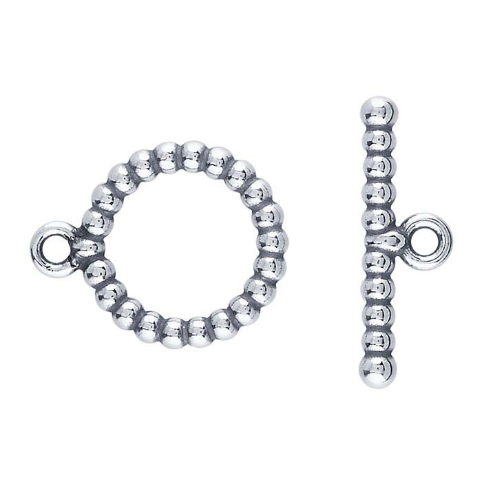Sterling Silver 17 x 19.1mm Oxidized Beaded Toggle Clasp