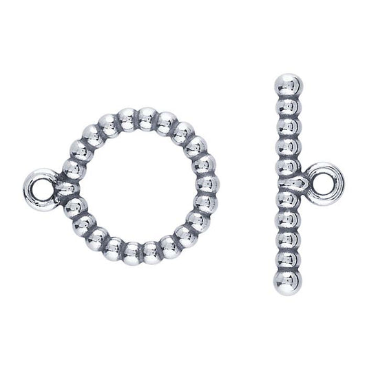Sterling Silver 17 x 19.1mm Oxidized Beaded Toggle Clasp