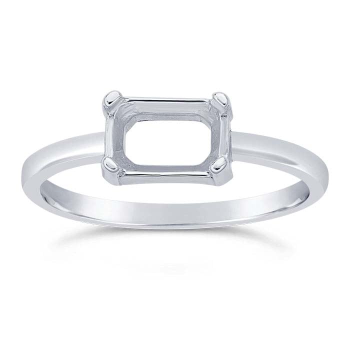 Sterling Silver 7 x 5mm Emerald-Cut Ring Mounting