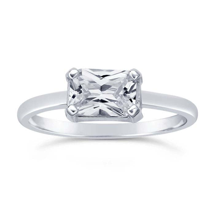 Sterling Silver 7 x 5mm Emerald-Cut Ring Mounting