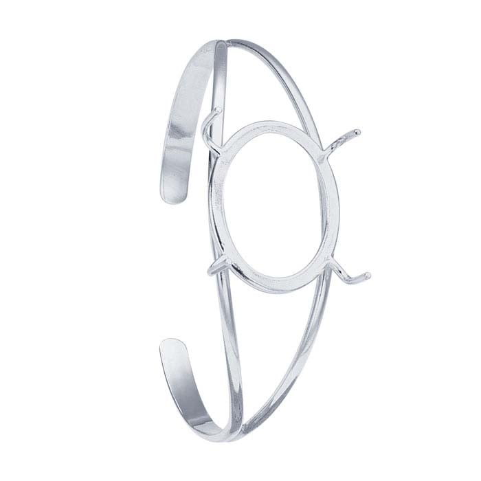 Sterling Silver 20 x 22mm Oval Freeform Cuff Bracelet Mounting