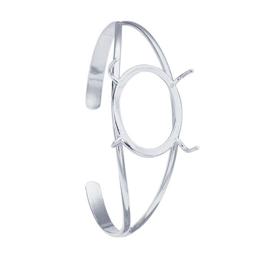 Sterling Silver 20 x 22mm Oval Freeform Cuff Bracelet Mounting