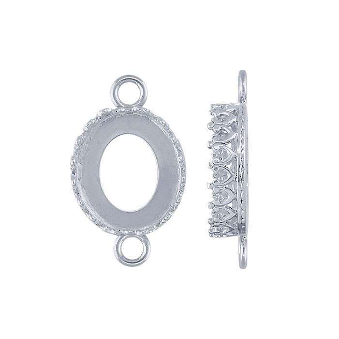 Sterling Silver 12 x 10mm Oval Gallery Wire Cabochon Link Component Mounting