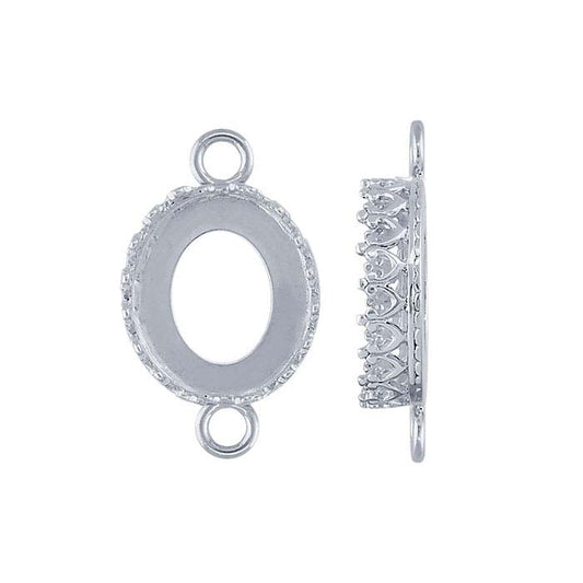 Sterling Silver 12 x 10mm Oval Gallery Wire Cabochon Link Component Mounting
