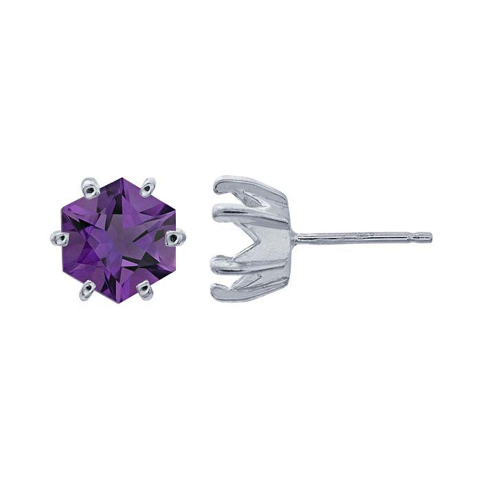 Sterling Silver 6mm Hexagon Post Earring Mounting