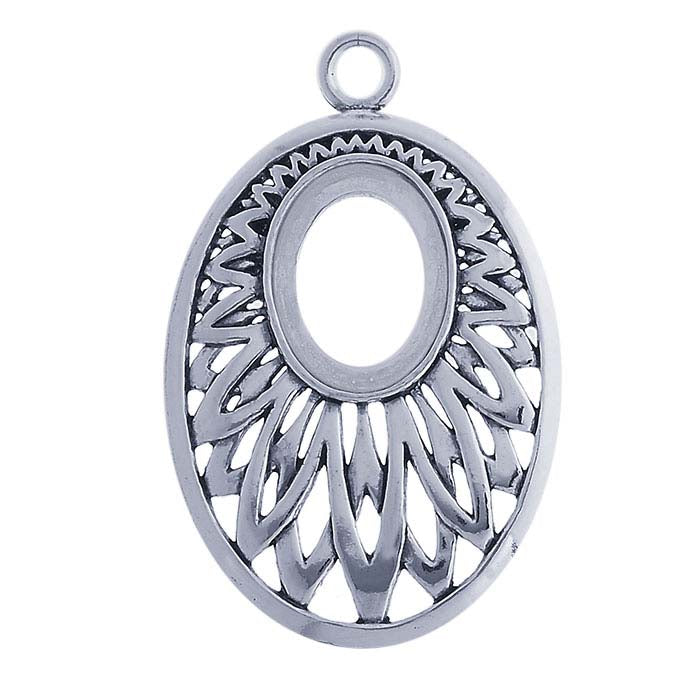 Sterling Silver 16 x 12mm Fancy Oval Pendant Mounting