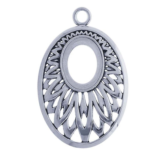 Sterling Silver 16 x 12mm Fancy Oval Pendant Mounting