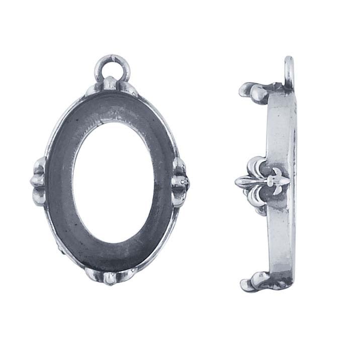 Sterling Silver 18 x 13mm Oval Fleur-de-Lis Component Mounting