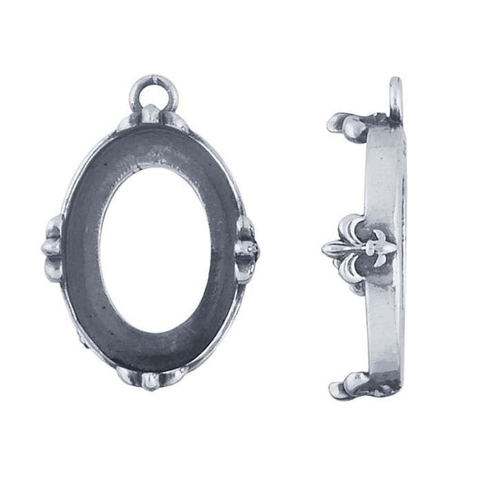 Sterling Silver 18 x 13mm Oval Fleur-de-Lis Component Mounting