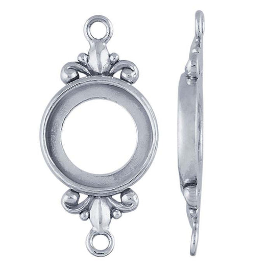 Sterling Silver 12mm Round Fleur-de-Lis Link Cabochon Component Mounting