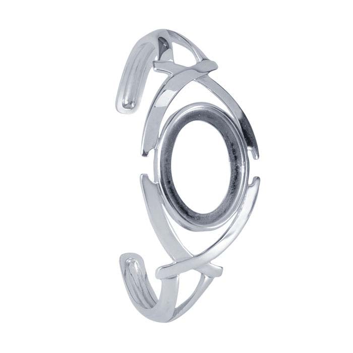Sterling Silver 25 x 18mm Oval Criss-Cross Cuff Bracelet Mounting