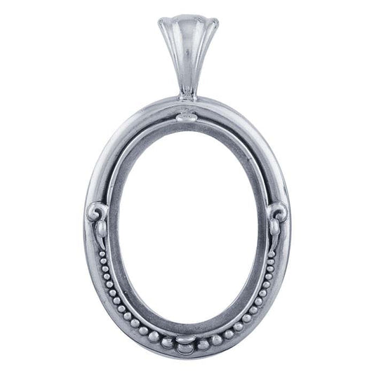 Sterling Silver 30 x 22mm Beaded Oval Cameo or Cabochon Pendant Mounting