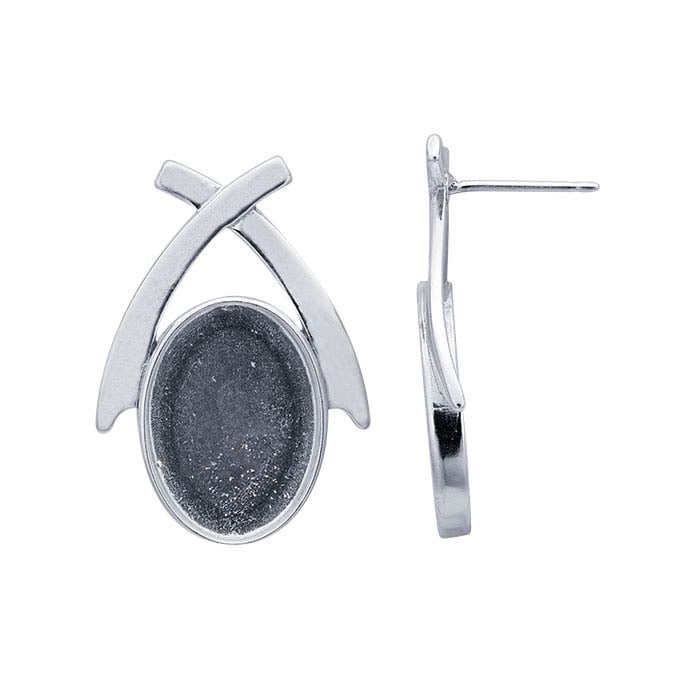 Sterling Silver Criss-Cross 14 x 10mm Oval Cabochon Post Earring Mounting