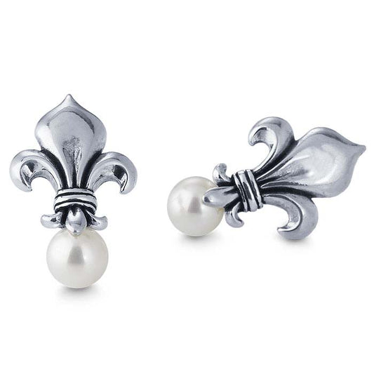 Sterling Silver Fleur-de-Lis 5.4mm Pearl Post Earring Mounting