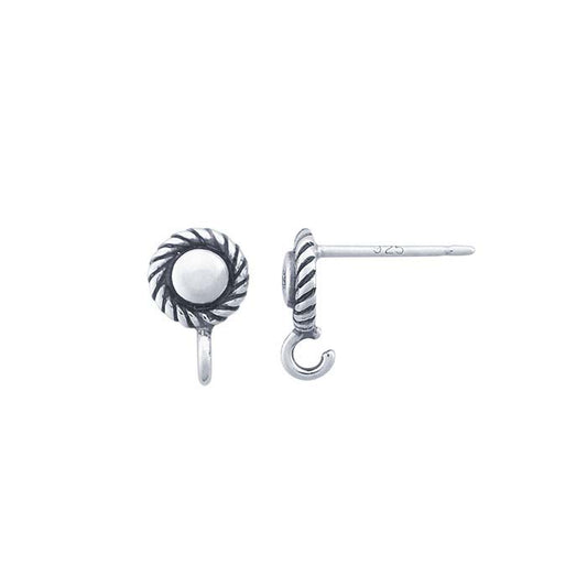 Sterling Silver Rope-Edge Post Earring with Open Ring