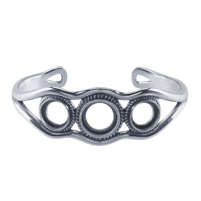 Sterling Silver Three-Stone Cuff Bracelet Mounting