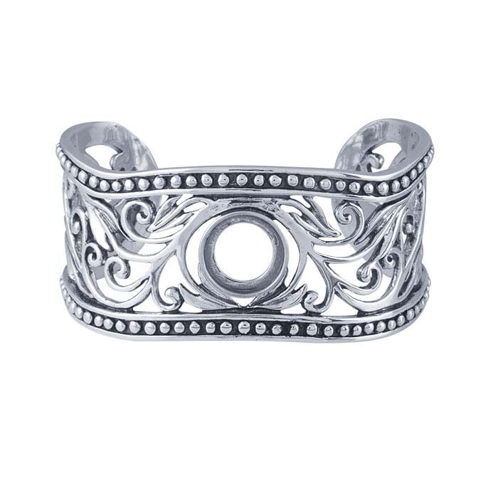 Sterling Silver 12mm Round Beaded Filigree Cuff Bracelet Mounting