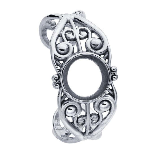 Sterling Silver 20mm Round Filigree Cuff Bracelet Mounting