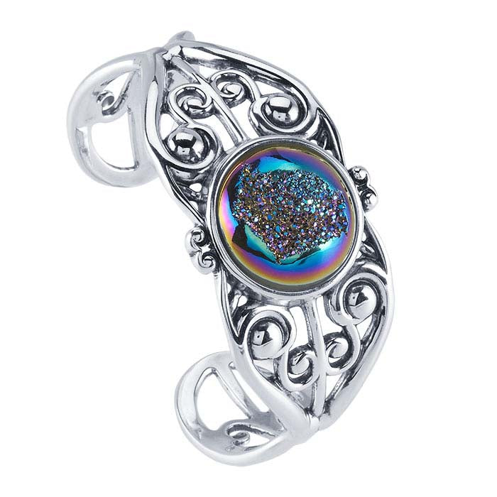 Sterling Silver 20mm Round Filigree Cuff Bracelet Mounting