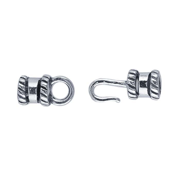 Sterling Silver 24.3 x 7.2mm Grooved Crimp-Style Hook & Eye Clasp