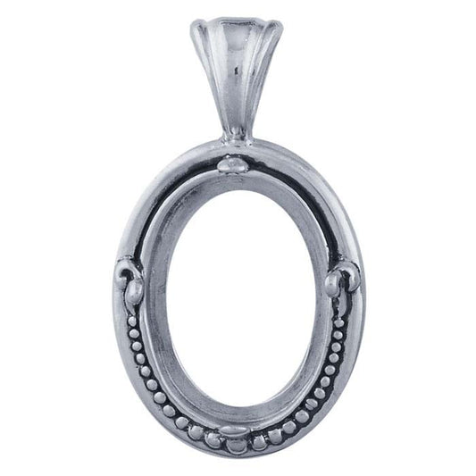 Sterlingsilber 18 x 13mm Perlenbesetzte ovale Cabochon-Anhängerfassung