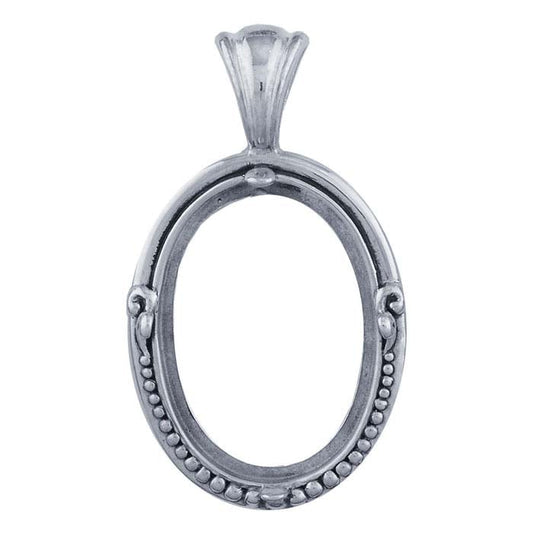 Sterlingsilber 25 x 18mm Perlenbesetzte ovale Cabochon-Anhängerfassung