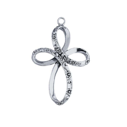Sterling Silver Floral Cross Pendant
