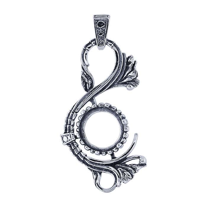 Sterling Silver 12mm Round Victorian Pendant Mounting, 6-Prong